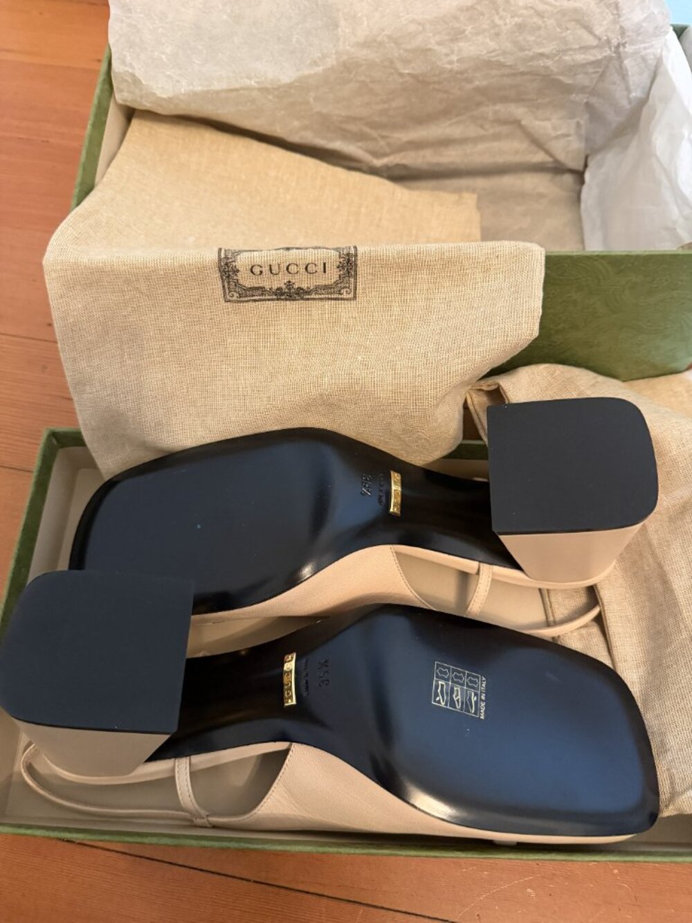 GUCCI NWT SLINGBACK HEELS IN TAN/HORSEBITE - Picture 5 of 5